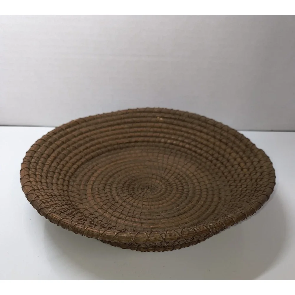 Coiled Handmade Woven Bowl Basket Plate Table Or‎ Wall Decor Pine Needle Straw
